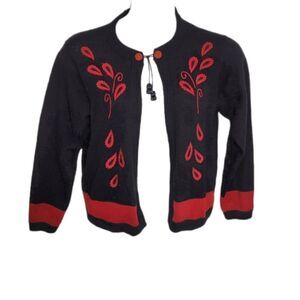 VINTAGE‎ 80s sweater Alpaca Style embroidered black cardigan M